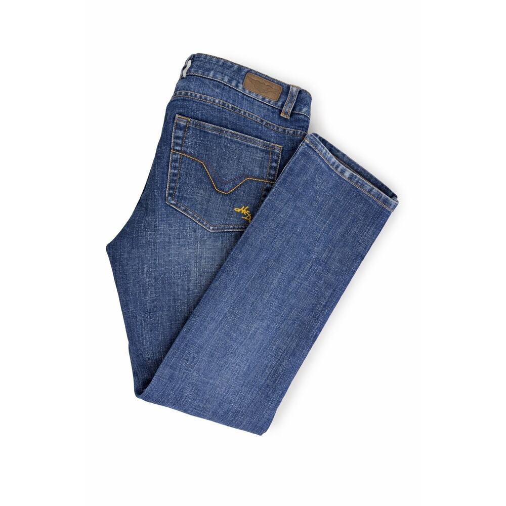 Harley Davidson Womens Jeans Size 8 Bootcut Dark Wash Logo Stitch Denim
